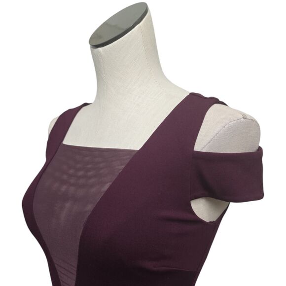 NWT‎ Halston Heritage Cold Shoulder Bodycon Dress Size XS Mesh Ponte Burgundy - Picture 12 of 12